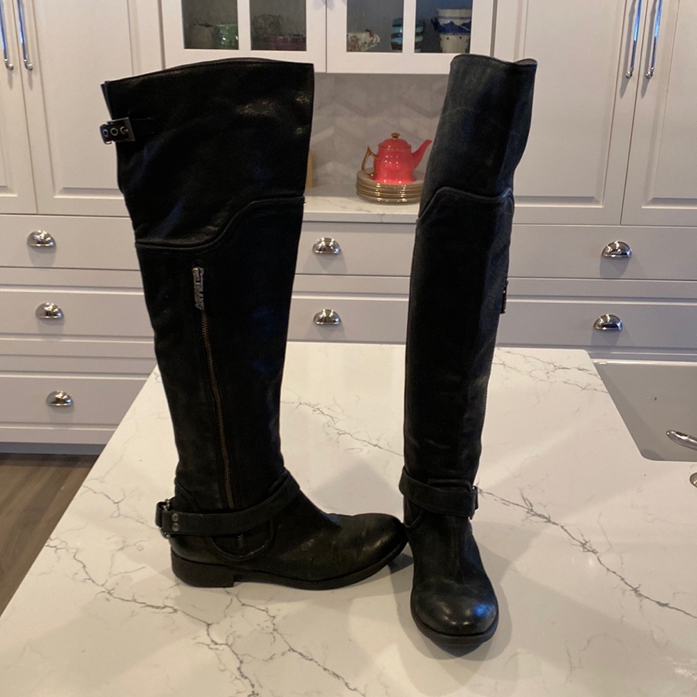 Over the knee black leather boots size 38M